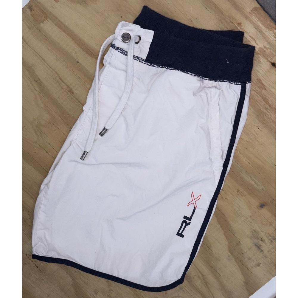RLX Ralph‎ Lauren Casual Hybrid Board Shorts Small Unlined White Navy Logo 7"
